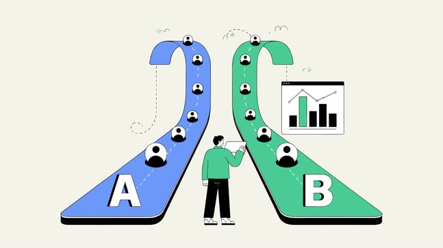  A/B testing graphic showing data-driven insights answering the question, 'Is email marketing still relevant today?'