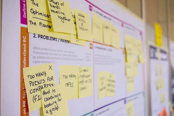 Strategic brainstorming session using sales leads services to address customer pain points and improve lead generation.