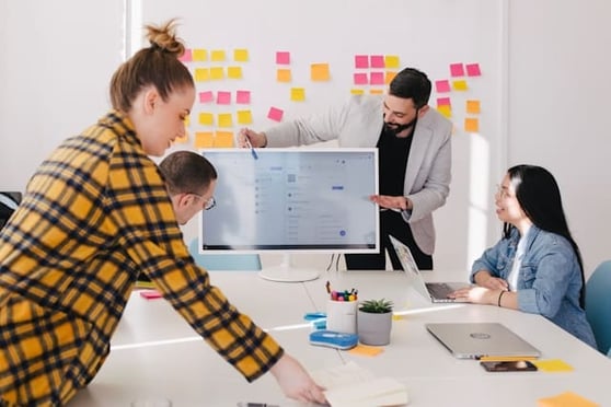 Marketing team working together in an office.