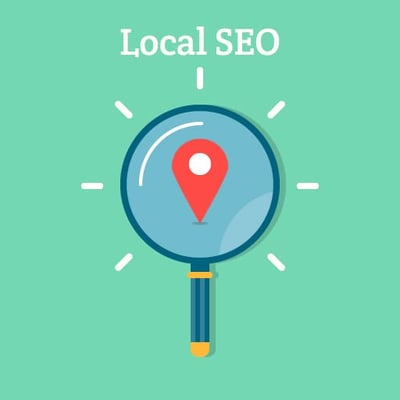Magnifying glass, with Local SEO written on top.