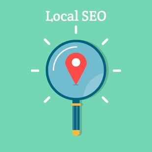 Magnifying glass, with Local SEO written on top.