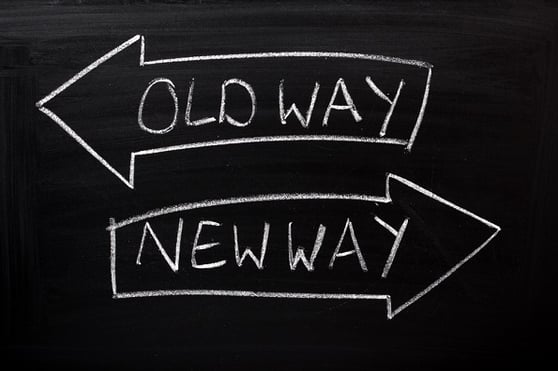 Old Way and New Way, with 2 opposite arrows, is written on a blackboard.