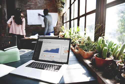 Business team using a website essentials package for data-driven website performance improvements and insights.