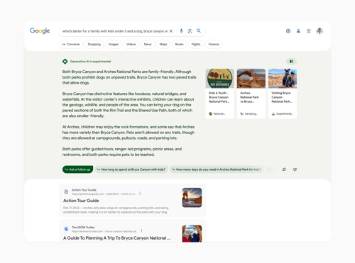 Sample result showing search generative experience.